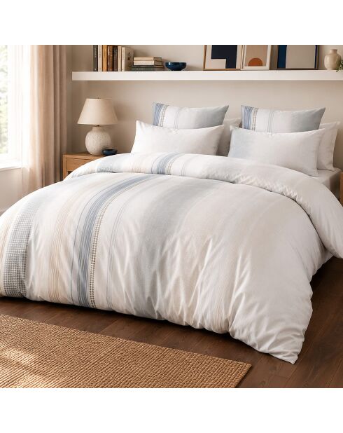Parure de couette + 2 taies d’oreiller 100% percale de coton nebuleuse blanc/bleu/gris