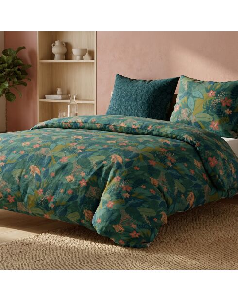 Parure housse de couette avec 2 taies d'oreiller en percale de coton zelya vert émeraude