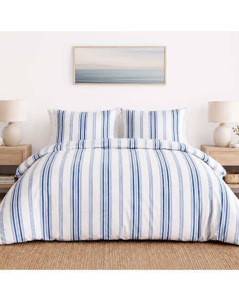 Parure housse de couette avec 2 taies d'oreiller en percale de coton mat blanche