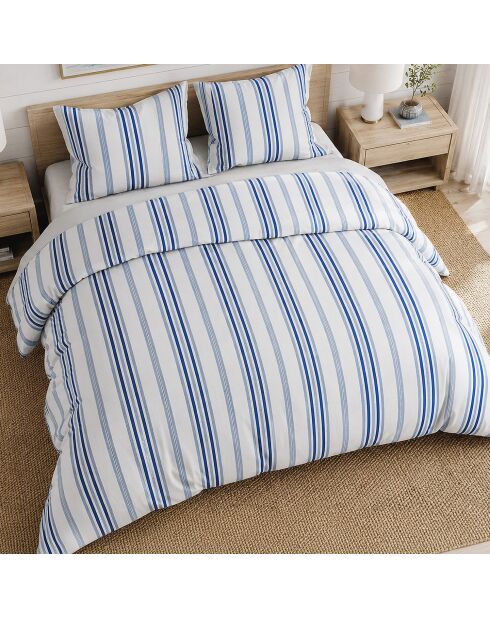 Parure housse de couette avec 2 taies d'oreiller en percale de coton mat blanche