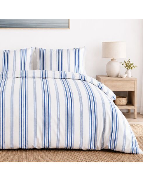 Parure housse de couette avec 2 taies d'oreiller en percale de coton mat blanche