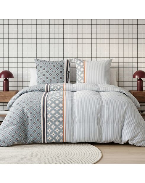 Parure housse de couette en coton + 2 taies d’oreiller arabia bleu/orange