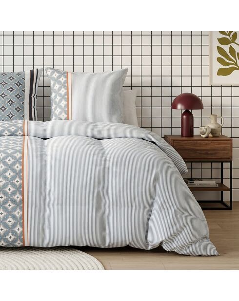 Parure housse de couette en coton + 2 taies d’oreiller arabia bleu/orange
