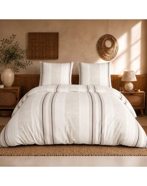 Parure de couette + 2 taies d’oreiller 100% percale de coton trandy beige/crème