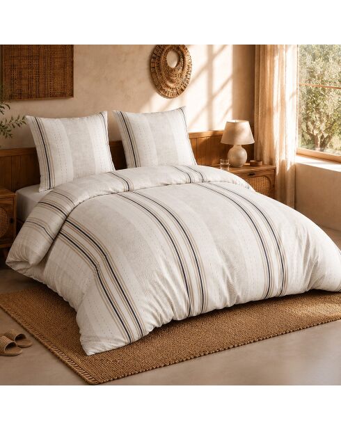Parure de couette + 2 taies d’oreiller 100% percale de coton trandy beige/crème