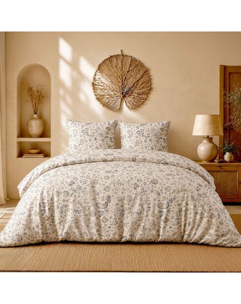 Parure de couette + 2 taies d’oreiller 100% percale de coton ishani beige/marron clair