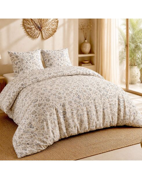 Parure de couette + 2 taies d’oreiller 100% percale de coton ishani beige/marron clair