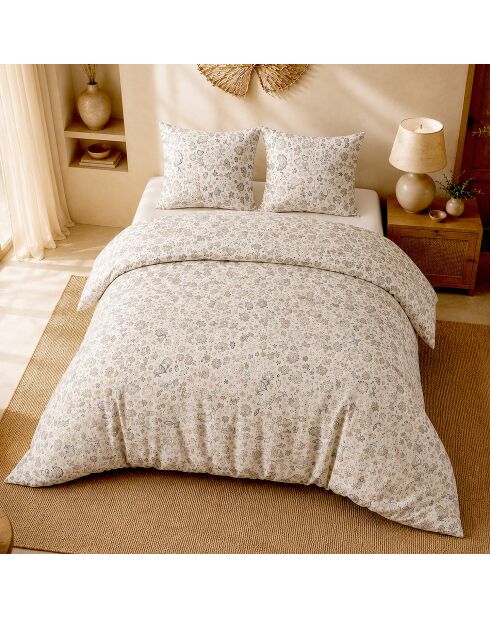 Parure de couette + 2 taies d’oreiller 100% percale de coton ishani beige/marron clair