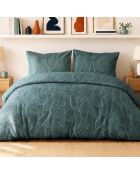 Parure housse de couette avec 2 taies d'oreiller en percale de coton sylvae bleu pétrole