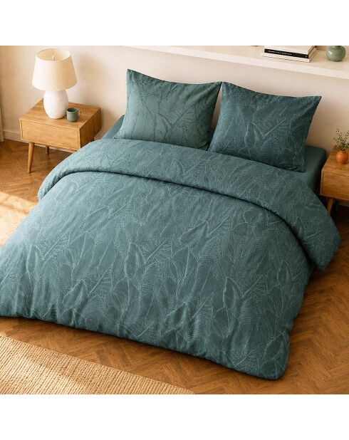 Parure housse de couette avec 2 taies d'oreiller en percale de coton sylvae bleu pétrole