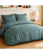 Parure housse de couette avec 2 taies d'oreiller en percale de coton sylvae bleu pétrole