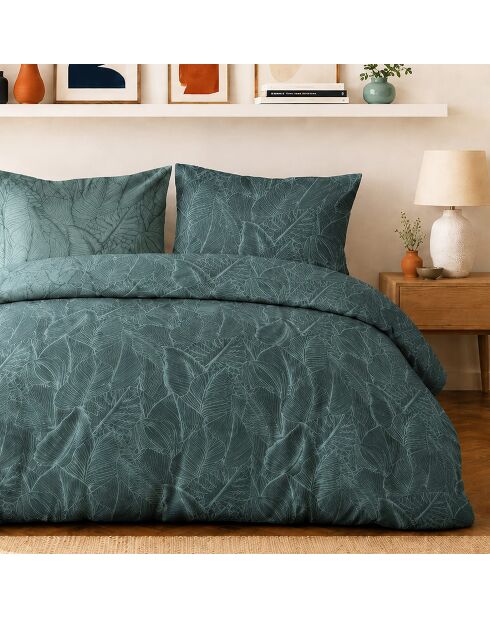 Parure housse de couette avec 2 taies d'oreiller en percale de coton sylvae bleu pétrole
