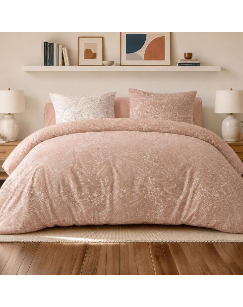 Parure housse de couette avec 2 taies d'oreiller en percale de coton ambre beige sable