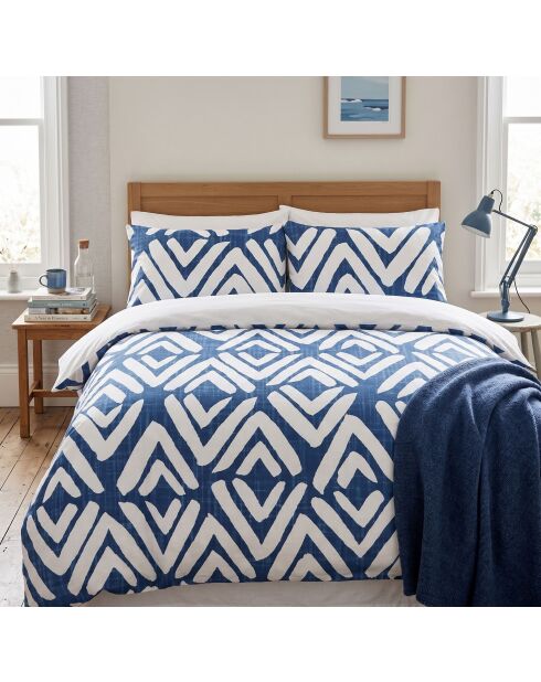 Parure housse de couette blanche et bleue - 140 x 200 cm