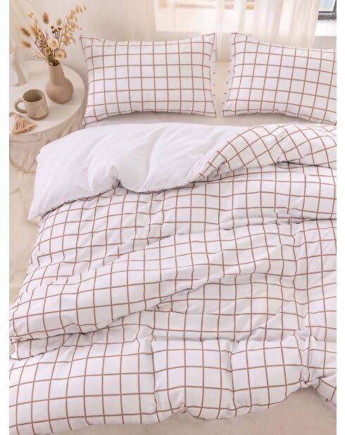 Parure housse de couette blanche et beige - 260 x 220 cm