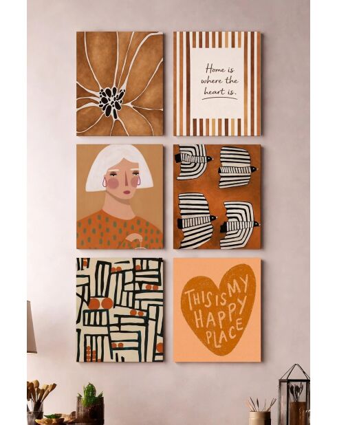 Lot de 6 tableaux décoratifs sur toile multicolore - 6x(20x30) cm