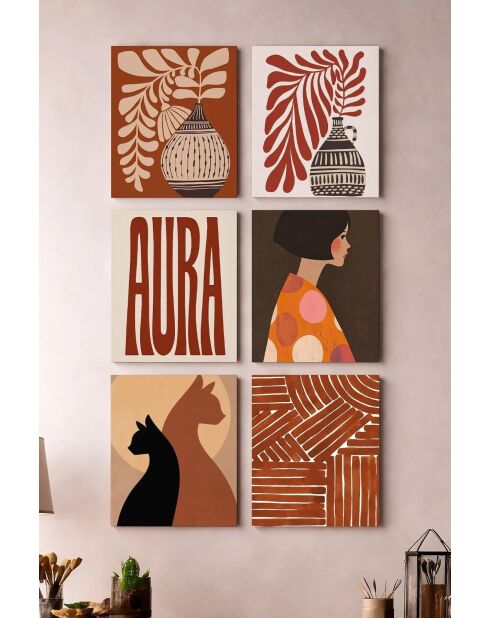 Lot de 6 tableaux décoratifs sur toile multicolore - 6x(20x30) cm