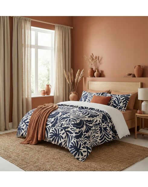 Parure housse de couette bleu marine et blanche