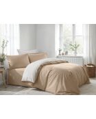 Parure housse de couette en coton ranforcé beige et blanche - 140 x 200 cm
