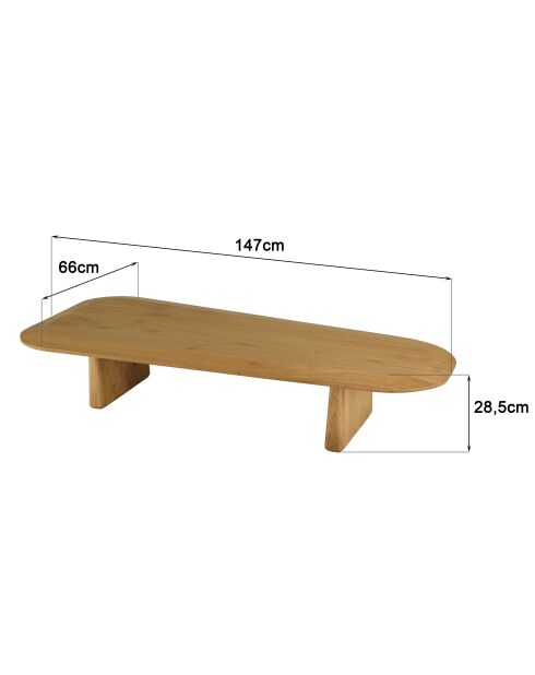Table basse organique en bois de mindi Amy naturel - 147 x 66 x 28.5 cm