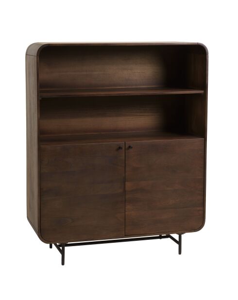 Enfilade haute 2 portes Alix design bois foncé et métal noir - 110 x 40 x 137.5 cm