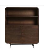 Enfilade haute 2 portes Alix design bois foncé et métal noir - 110 x 40 x 137.5 cm