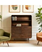 Enfilade haute 2 portes Alix design bois foncé et métal noir - 110 x 40 x 137.5 cm