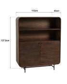 Enfilade haute 2 portes Alix design bois foncé et métal noir - 110 x 40 x 137.5 cm
