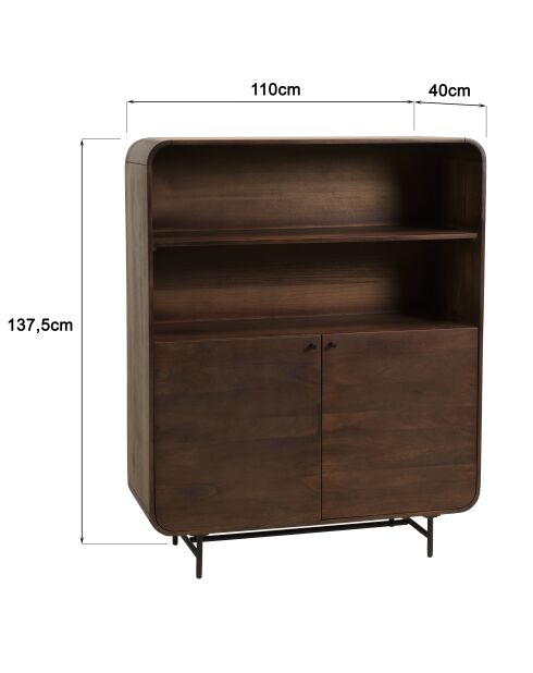 Enfilade haute 2 portes Alix design bois foncé et métal noir - 110 x 40 x 137.5 cm