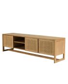 Meuble TV 3 portes 2 niches en bois de mindi Amy naturel - 180 x 40 x 51 cm