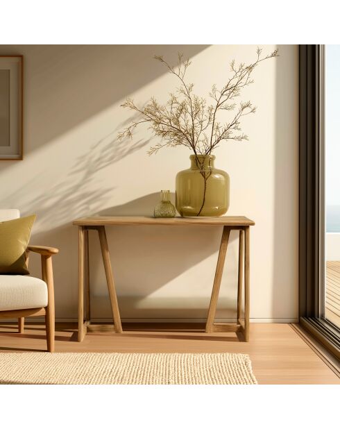 Console en bois de mindi pieds triangles Amy naturel - 110 x 40 x 76.5 cm