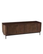 Meuble TV 4 portes Alix design bois foncé et métal noir - 150 x 50 x 50 cm