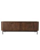 Meuble TV 4 portes Alix design bois foncé et métal noir - 150 x 50 x 50 cm