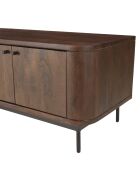 Meuble TV 4 portes Alix design bois foncé et métal noir - 150 x 50 x 50 cm
