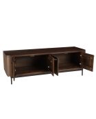 Meuble TV 4 portes Alix design bois foncé et métal noir - 150 x 50 x 50 cm