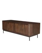 Meuble TV 4 portes Alix design bois foncé et métal noir - 150 x 50 x 50 cm