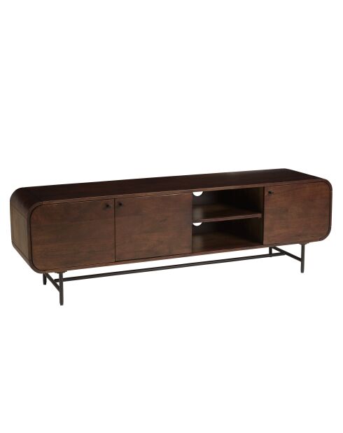 Meuble TV 3 portes Alix design bois foncé et métal noir - 170 x 40 x 53 cm