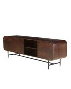 Meuble TV 3 portes Alix design bois foncé et métal noir - 170 x 40 x 53 cm