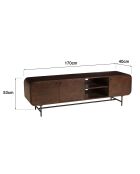 Meuble TV 3 portes Alix design bois foncé et métal noir - 170 x 40 x 53 cm