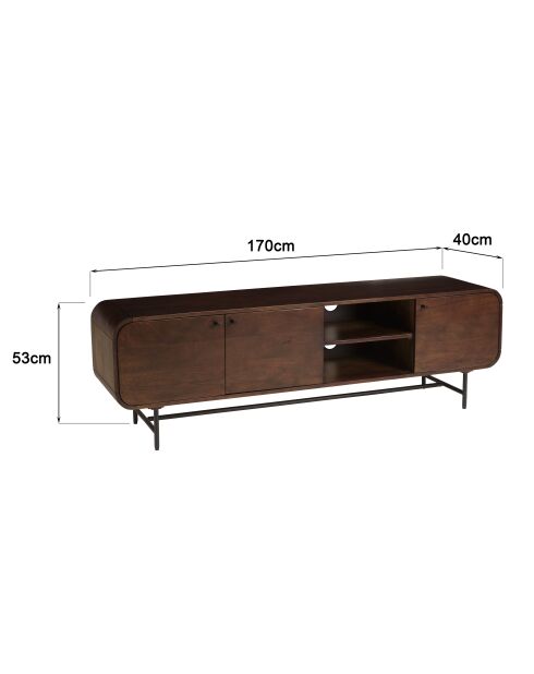 Meuble TV 3 portes Alix design bois foncé et métal noir - 170 x 40 x 53 cm