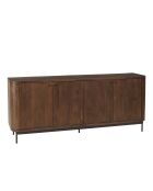 Buffet 4 portes Alix design bois foncé et métal noir - 180 x 45 x 75 cm