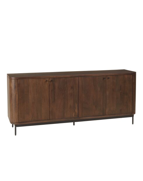 Buffet 4 portes Alix design bois foncé et métal noir - 180 x 45 x 75 cm