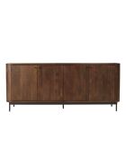 Buffet 4 portes Alix design bois foncé et métal noir - 180 x 45 x 75 cm