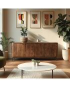Buffet 4 portes Alix design bois foncé et métal noir - 180 x 45 x 75 cm