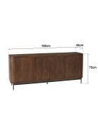 Buffet 4 portes Alix design bois foncé et métal noir - 180 x 45 x 75 cm