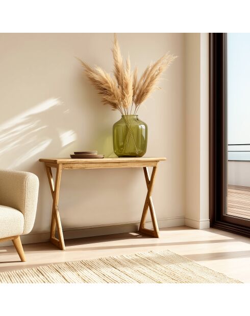 Console en bois de mindi pieds croisés Amy naturel - 110 x 40 x 76 cm