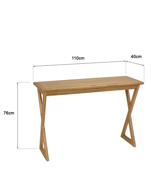 Console en bois de mindi pieds croisés Amy naturel - 110 x 40 x 76 cm