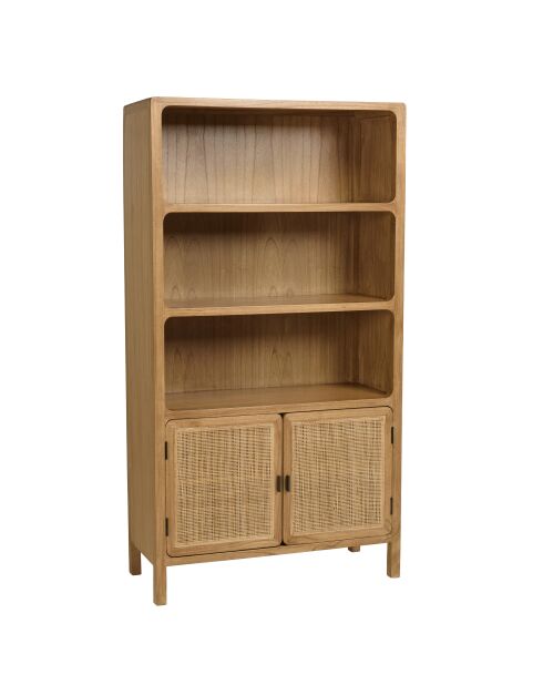 Bibliothèque 2 portes 3 étagères en bois de mindi Amy naturel - 97.5 x 40 x 180.5 cm