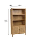 Bibliothèque 2 portes 3 étagères en bois de mindi Amy naturel - 97.5 x 40 x 180.5 cm
