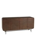 Buffet 4 portes Alix design bois foncé et métal noir - 170 x 40 x 80 cm